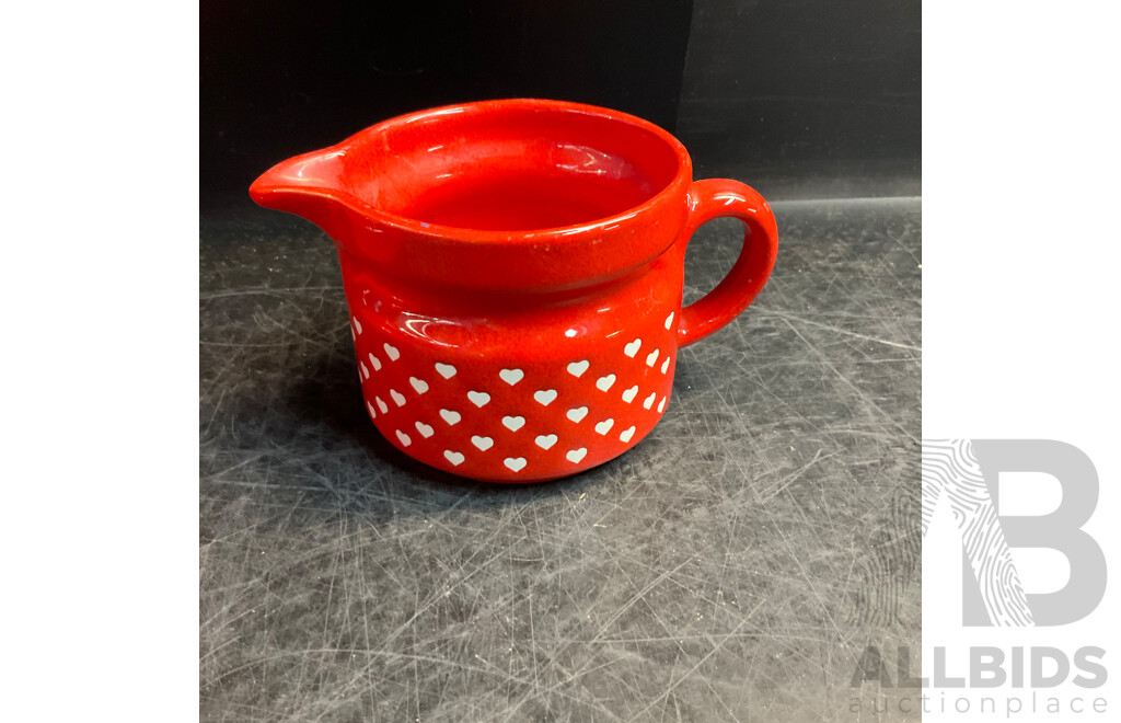 Vintage Ceramic Collection & Glass Flower Plate and Red Metel Teapot