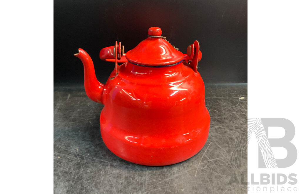 Vintage Ceramic Collection & Glass Flower Plate and Red Metel Teapot