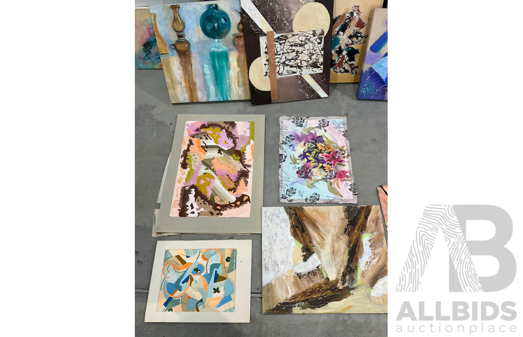 Marilyn Robertson Abstract Paintings - Mixed Media on Board, Canvas and Paper - Lot of 28