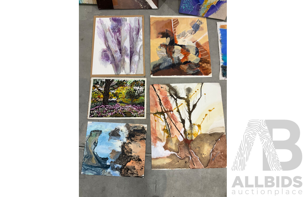 Marilyn Robertson Abstract Paintings - Mixed Media on Board, Canvas and Paper - Lot of 28