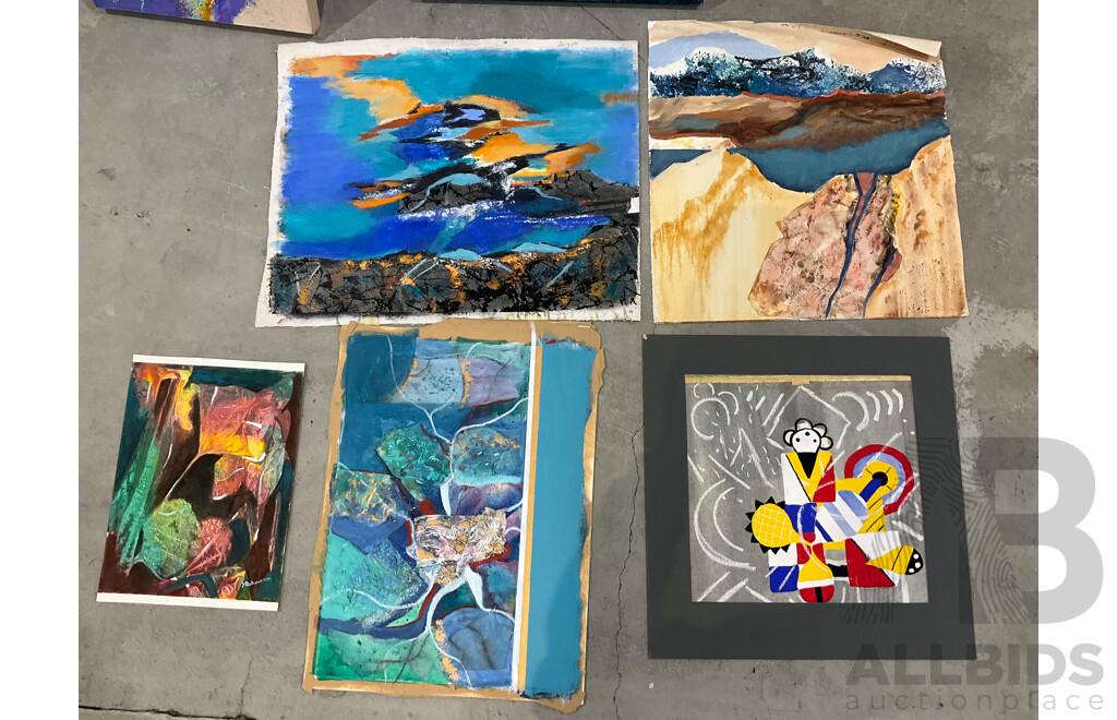 Marilyn Robertson Abstract Paintings - Mixed Media on Board, Canvas and Paper - Lot of 28