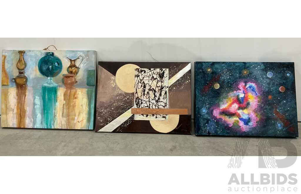 Marilyn Robertson Abstract Paintings - Mixed Media on Board, Canvas and Paper - Lot of 28