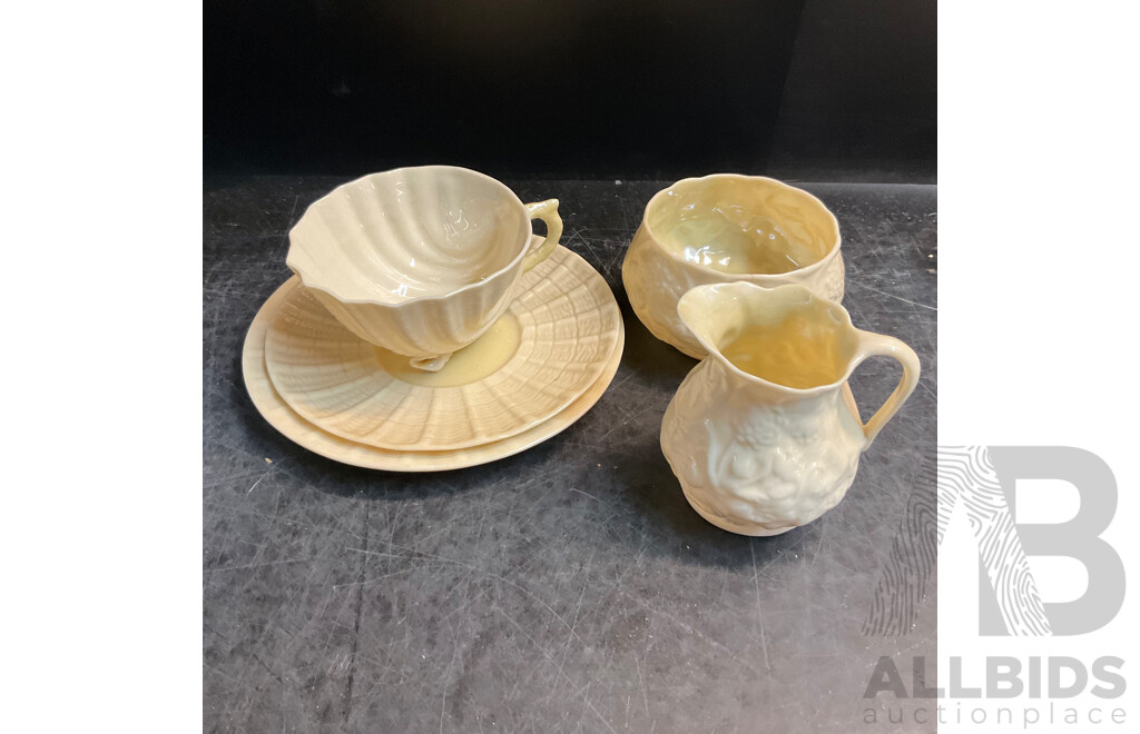 Westminster Pearlescent Tea Set & Belleek Shell Tea Set & MYOTT Glory Soup Plates & 1977 Queen Elizabeth II Silver Jubilee Tray