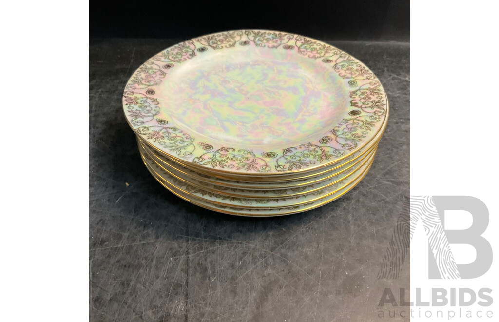 Westminster Pearlescent Tea Set & Belleek Shell Tea Set & MYOTT Glory Soup Plates & 1977 Queen Elizabeth II Silver Jubilee Tray