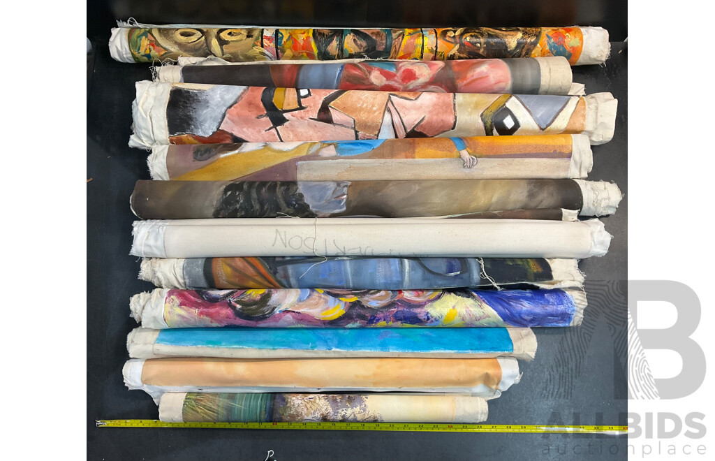 11 Rolls of Paintings on Canvas by M. Robertson