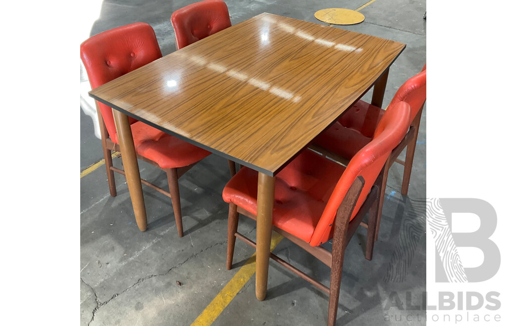 Vintage Dining Set - Wooden Table with Burgess Orange Chairs