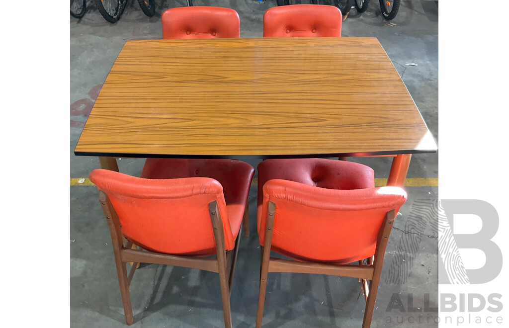 Vintage Dining Set - Wooden Table with Burgess Orange Chairs