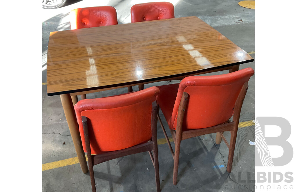 Vintage Dining Set - Wooden Table with Burgess Orange Chairs