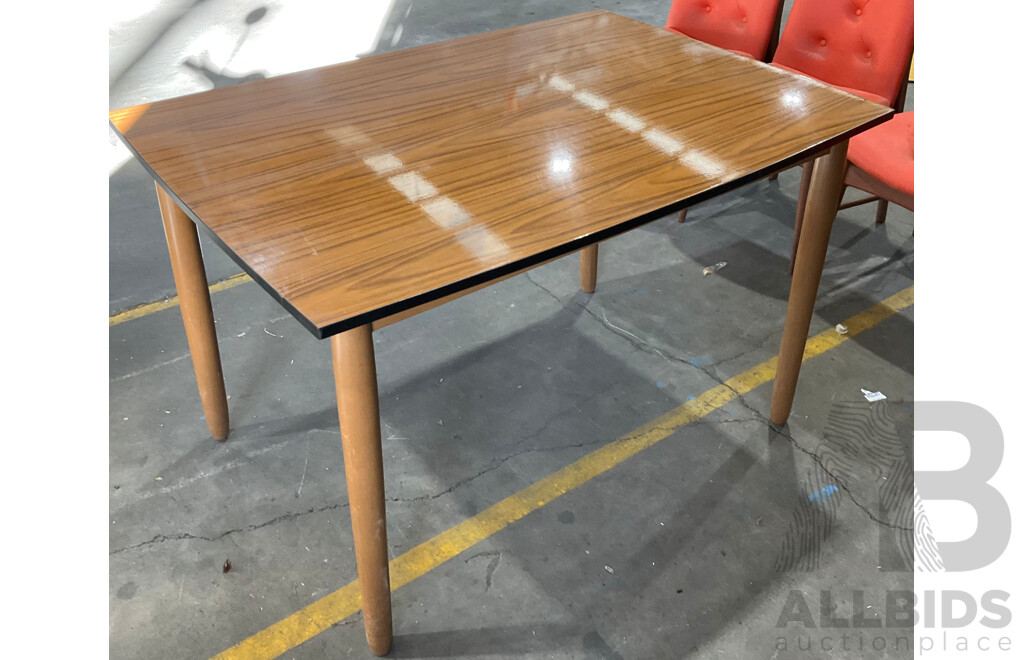 Vintage Dining Set - Wooden Table with Burgess Orange Chairs