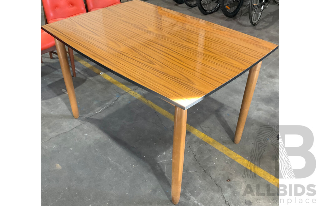 Vintage Dining Set - Wooden Table with Burgess Orange Chairs