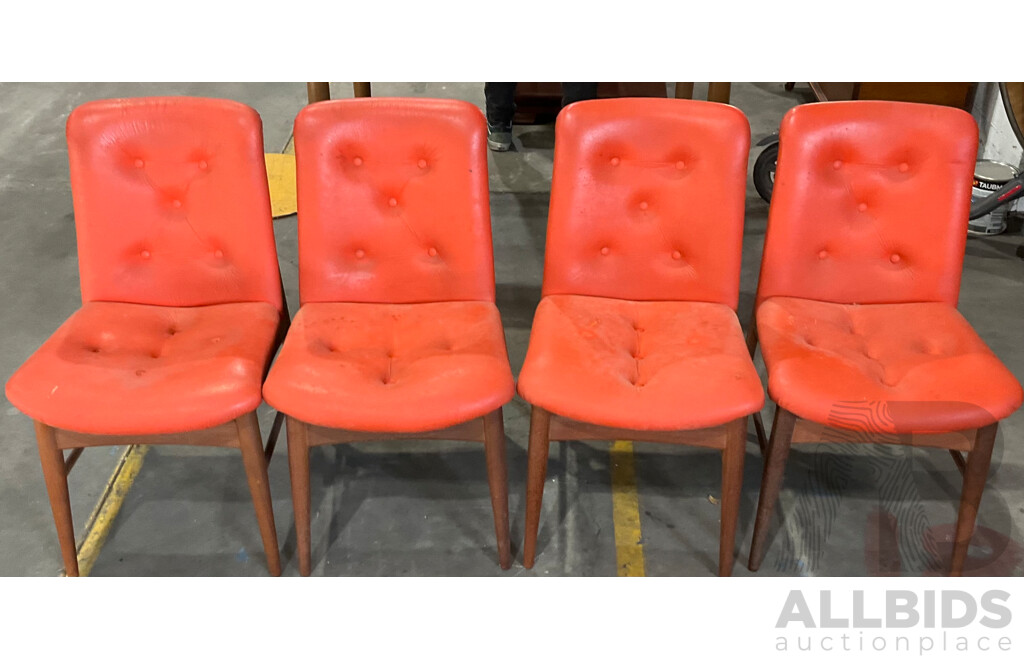 Vintage Dining Set - Wooden Table with Burgess Orange Chairs