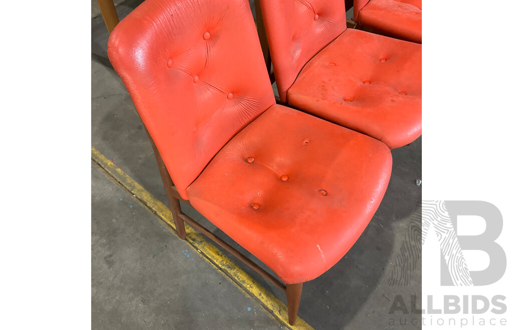Vintage Dining Set - Wooden Table with Burgess Orange Chairs