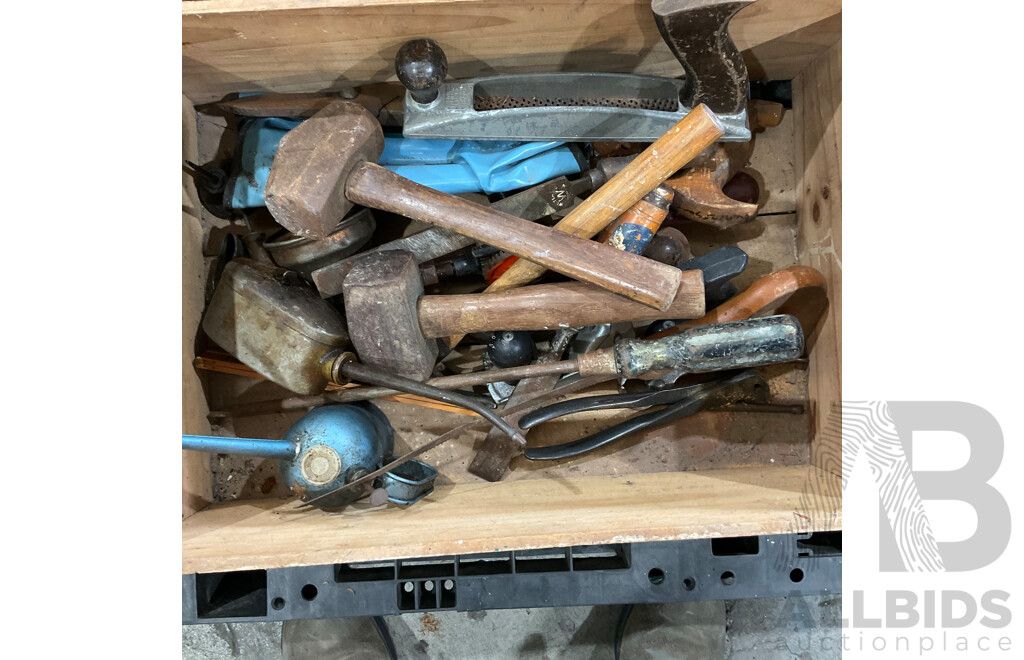 Assorted Vintage Hand Tools & Bucket of Screws