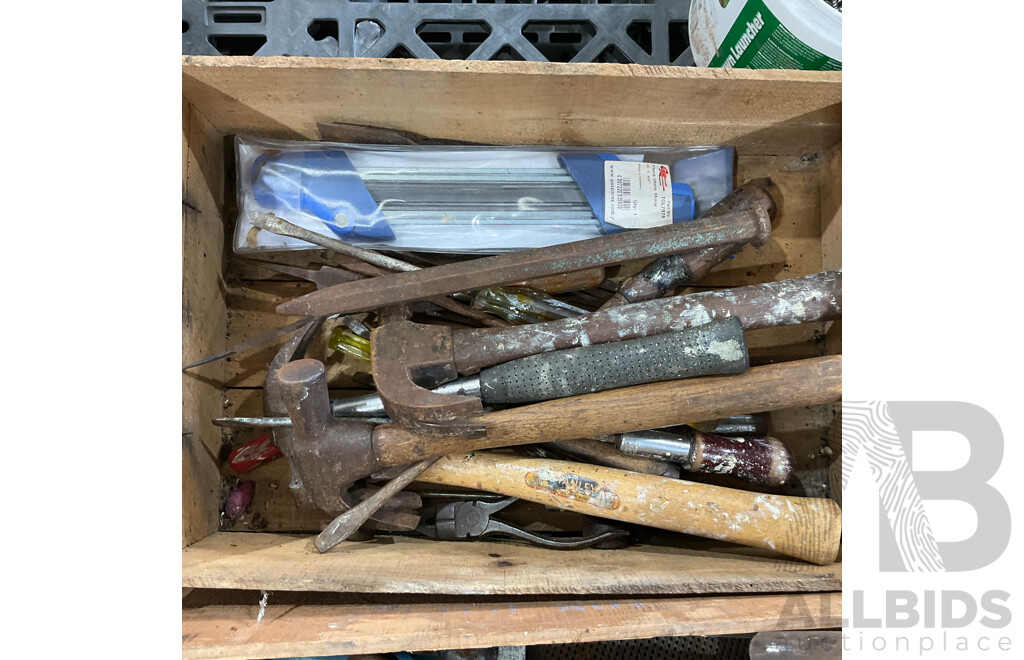 Assorted Vintage Hand Tools & Bucket of Screws
