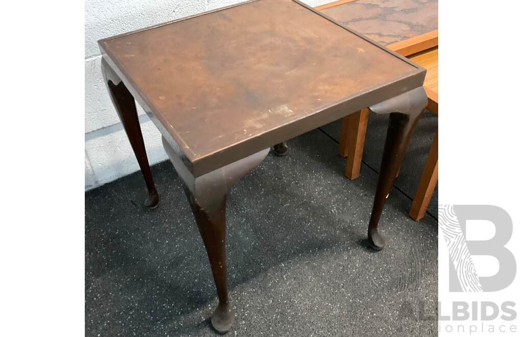 Vintage Square Carved Side Table &  Wood Grain Nesting Tables