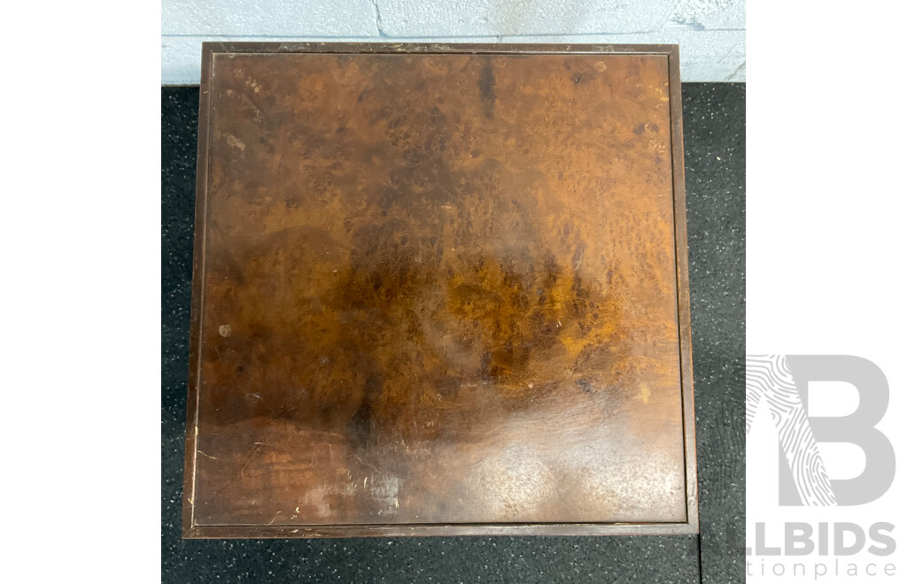 Vintage Square Carved Side Table &  Wood Grain Nesting Tables