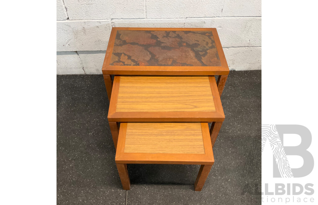 Vintage Square Carved Side Table &  Wood Grain Nesting Tables