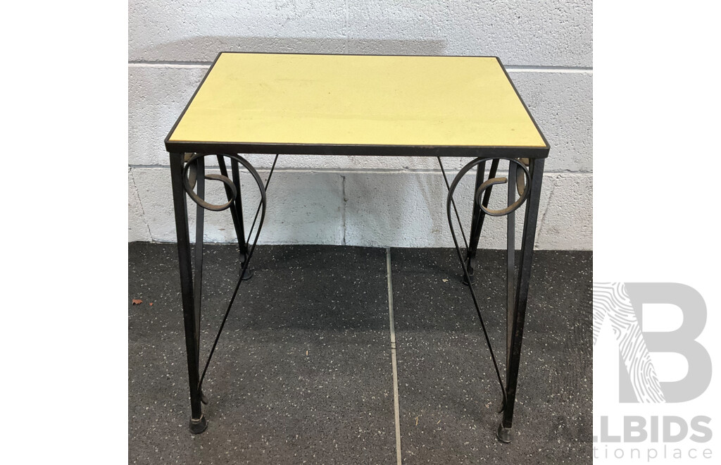 Vintage Yellow Tile Top Metal-Leg Table & Blue with White Damier Table