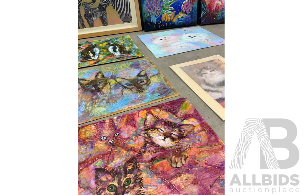 Marilyn Robertson, Animals Paintings - Mixed Media on Board, Canvas and Paper - Lot of 19