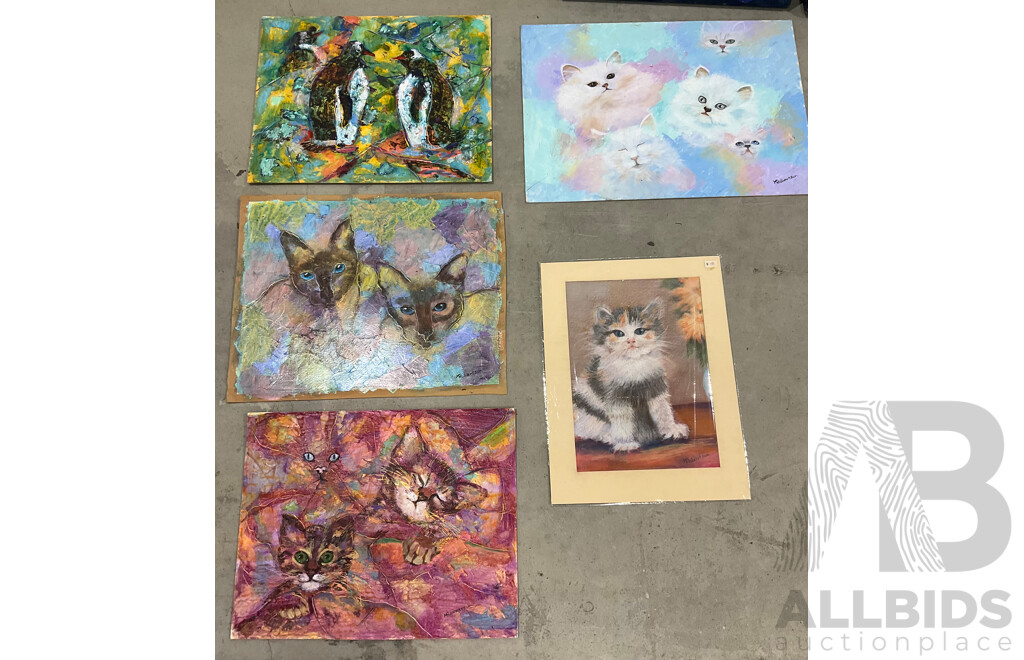 Marilyn Robertson, Animals Paintings - Mixed Media on Board, Canvas and Paper - Lot of 19