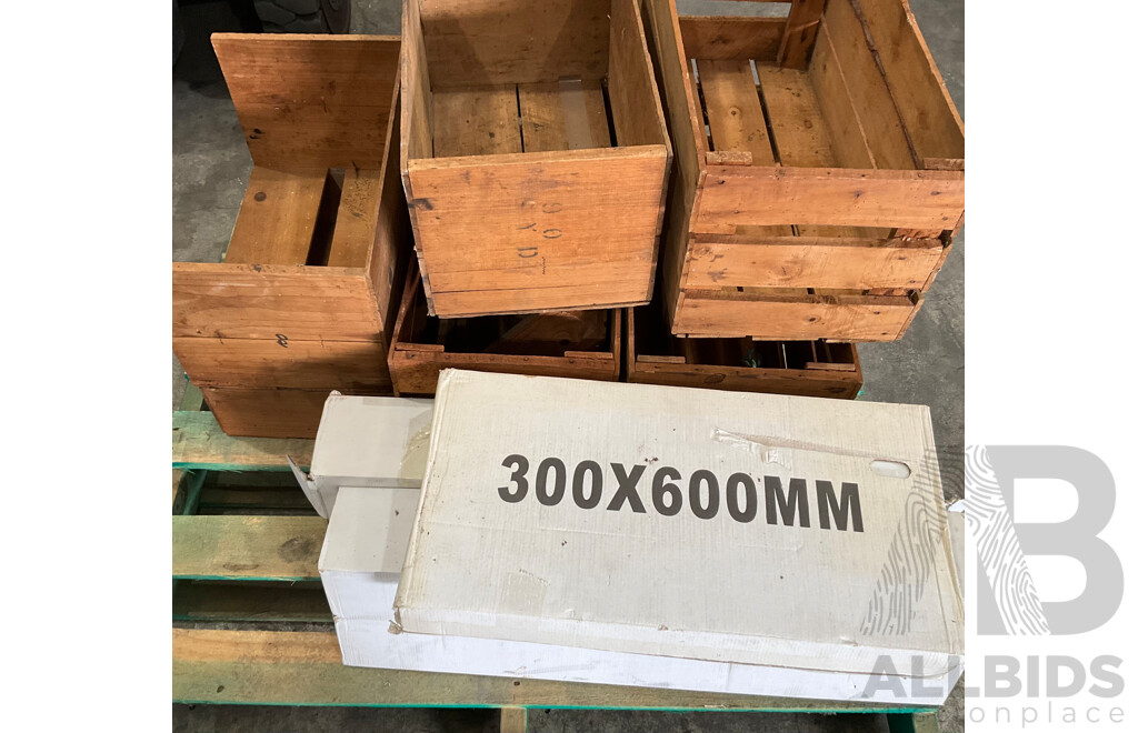 9 X Wooden Crates & 1 Box of 300 X 600 Mm White Tiles & 4 Boxes Porcelain Stoneware