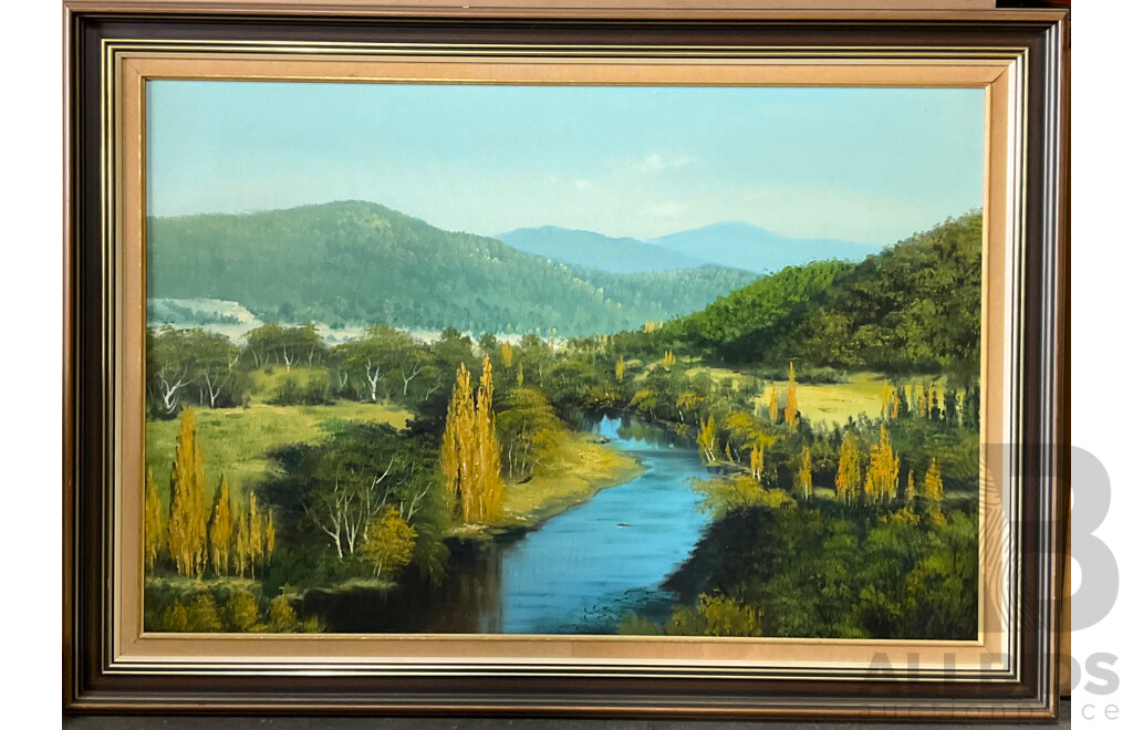 Vintage Landscape Mountains, River Painting