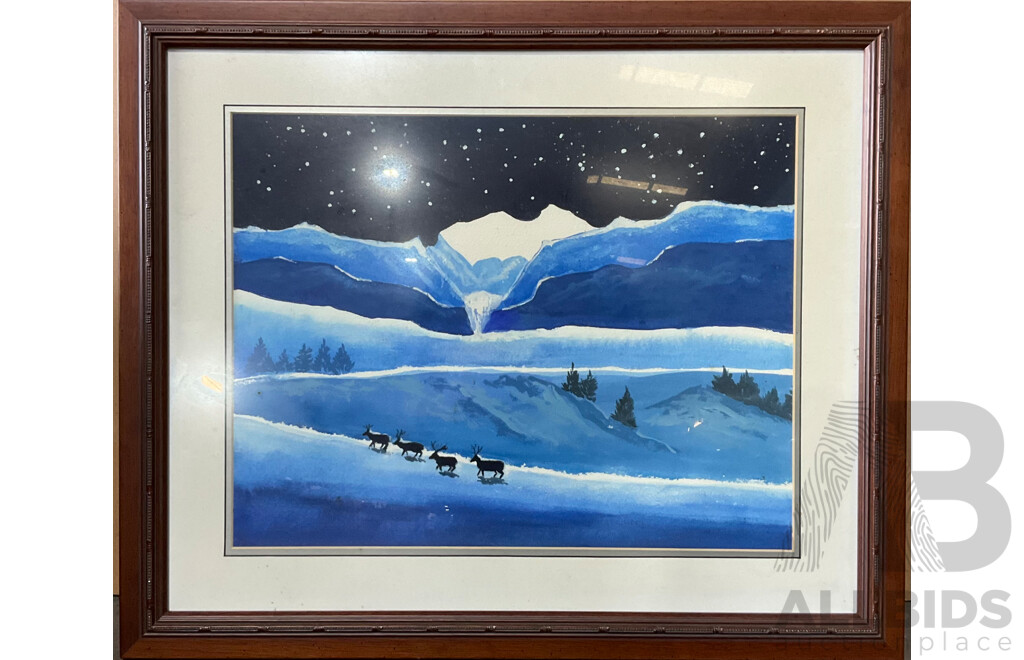 Sea Cliff Lookout Painting on Canvas & Night Snow Deer Painting