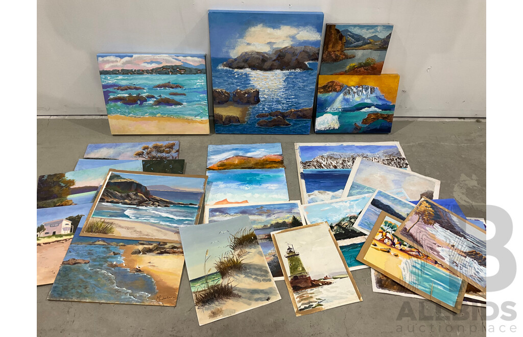 Marilyn Robertson, Coastal - Mixed Media on Board, Canvas and Paper - Lot of 24