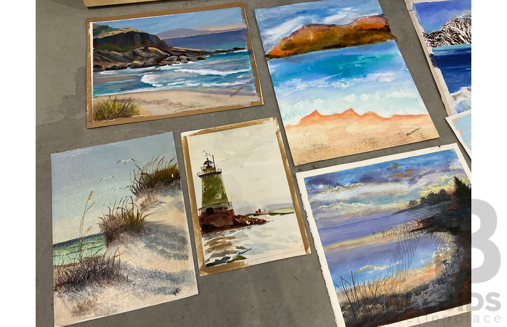 Marilyn Robertson, Coastal - Mixed Media on Board, Canvas and Paper - Lot of 24