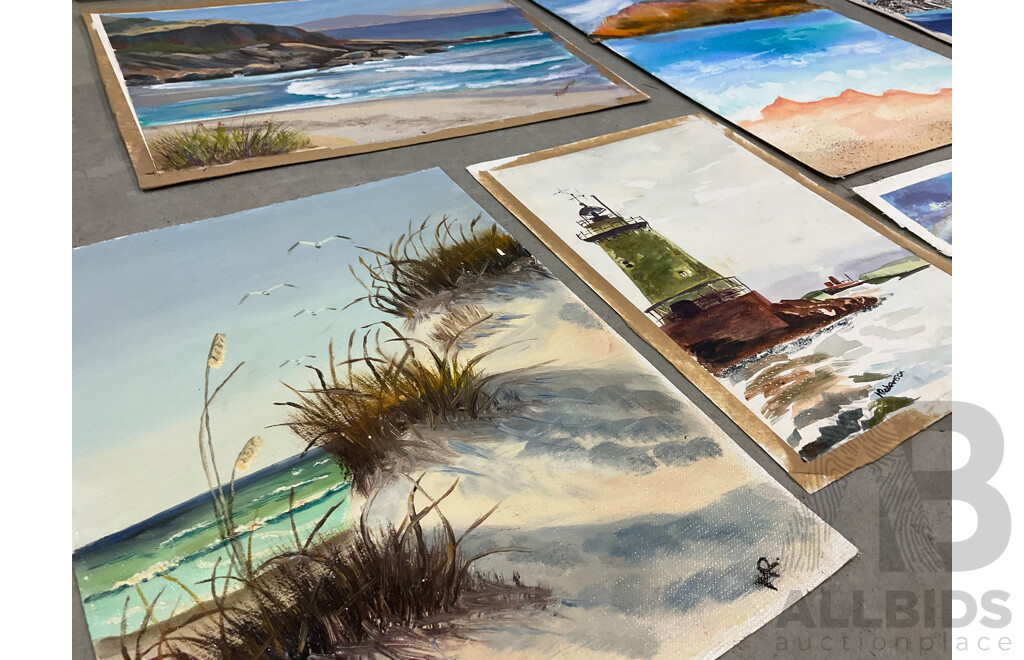 Marilyn Robertson, Coastal - Mixed Media on Board, Canvas and Paper - Lot of 24