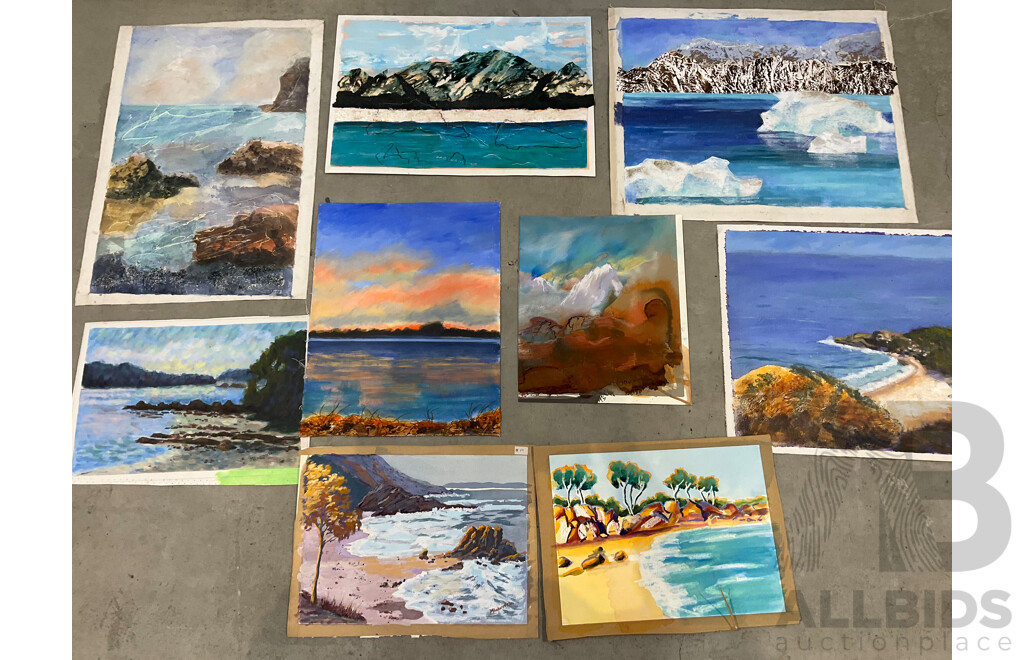 Marilyn Robertson, Coastal - Mixed Media on Board, Canvas and Paper - Lot of 24