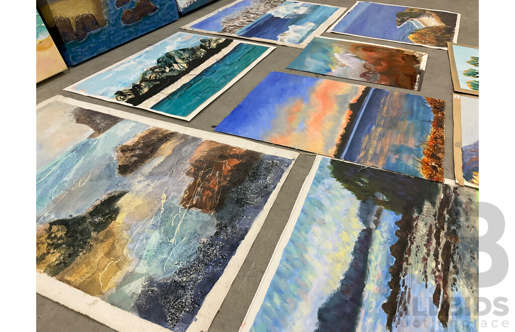 Marilyn Robertson, Coastal - Mixed Media on Board, Canvas and Paper - Lot of 24