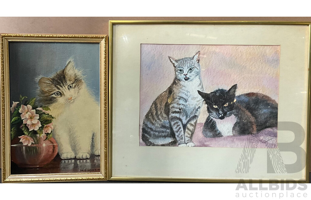 2 X Framed Cat Art Painting