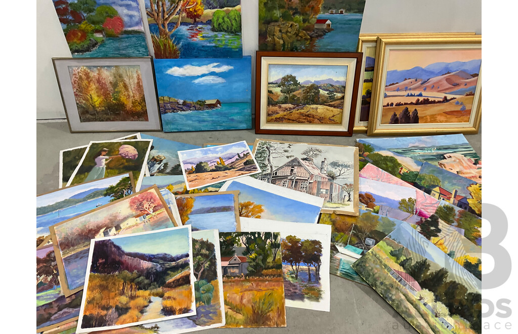 Marilyn Robertson, Landscape - Mixed Media on Board, Canvas and Paper - Lot of 40