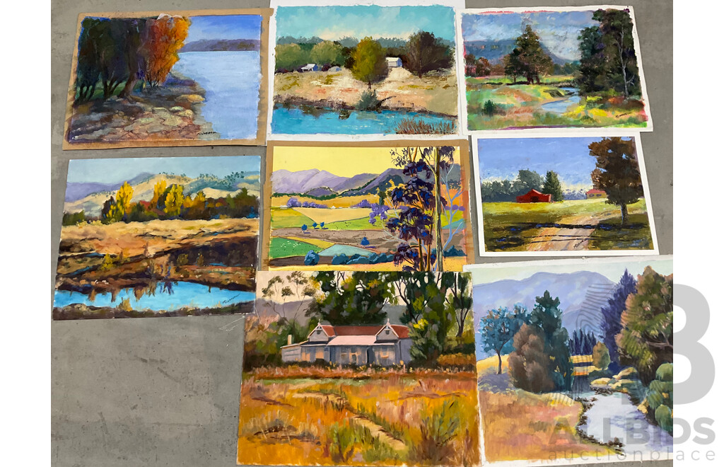 Marilyn Robertson, Landscape - Mixed Media on Board, Canvas and Paper - Lot of 40
