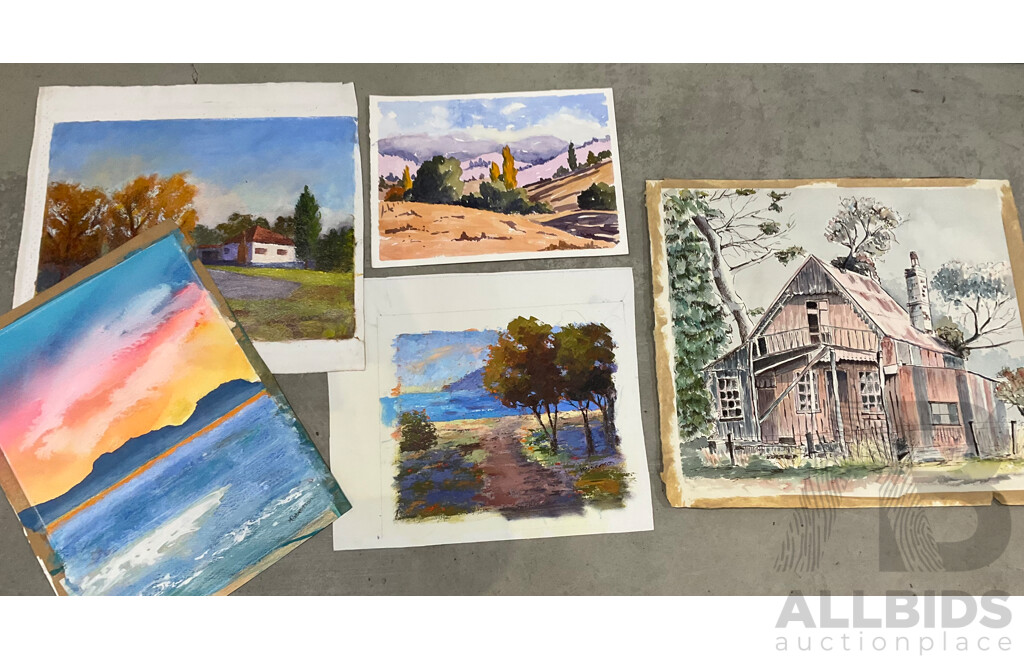 Marilyn Robertson, Landscape - Mixed Media on Board, Canvas and Paper - Lot of 40