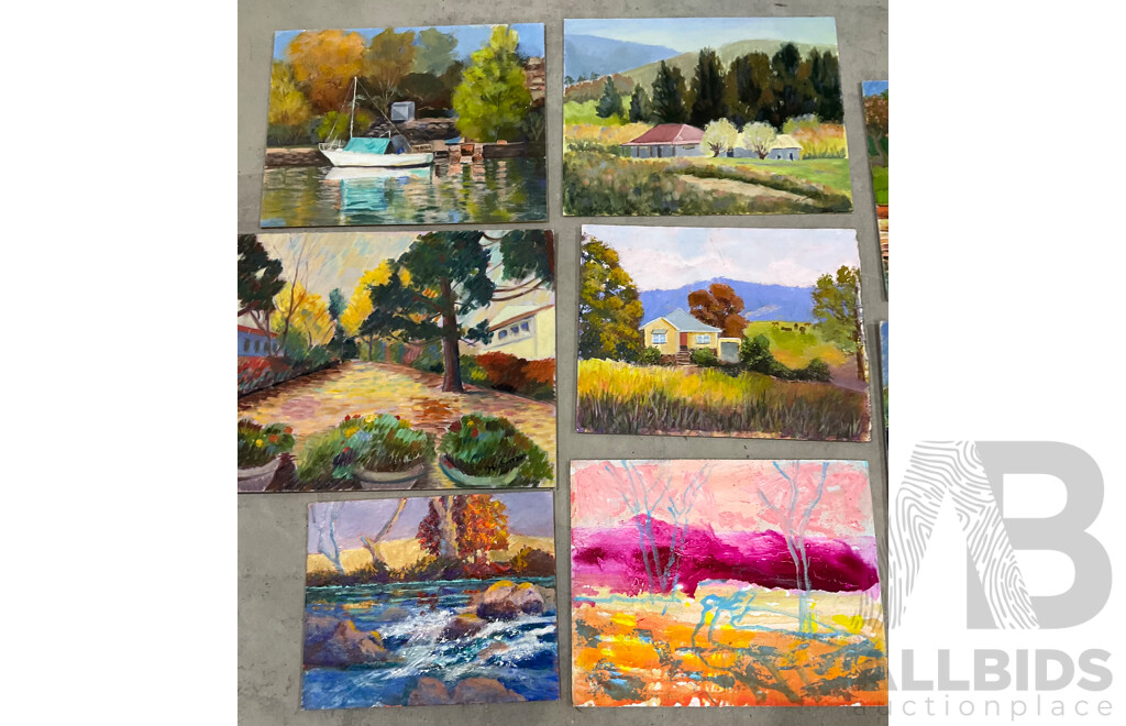 Marilyn Robertson, Landscape - Mixed Media on Board, Canvas and Paper - Lot of 40
