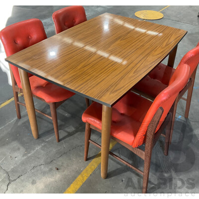 Vintage Dining Set - Wooden Table with Burgess Orange Chairs