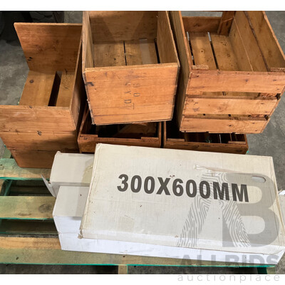 9 X Wooden Crates & 1 Box of 300 X 600 Mm White Tiles & 4 Boxes Porcelain Stoneware