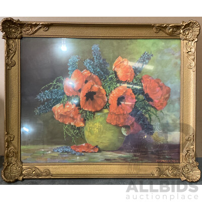 Vintage M.Streckenbach '' Poppy in Vase '' Print