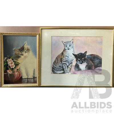 2 X Framed Cat Art Painting