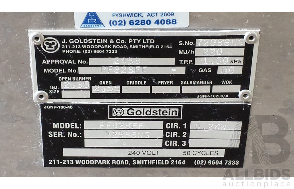 Goldstein PF828FF Eight Burner Natural Gas Grill and Fan Forced Oven