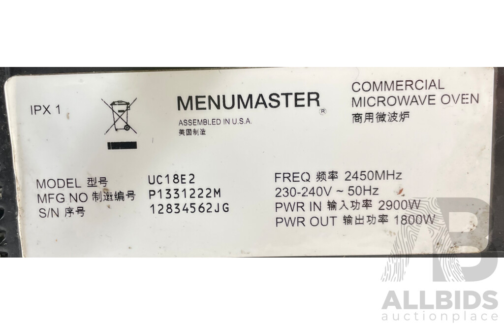 Menumaster UC18E2 Commercial Microwave Oven