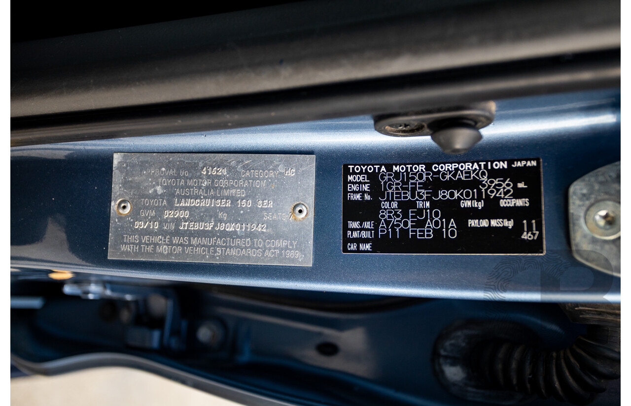 3/2010 Toyota Landcruiser Prado GXL (4x4) GRJ150R 4d Wagon Blue Storm Metallic V6 4.0L - 7 Seater