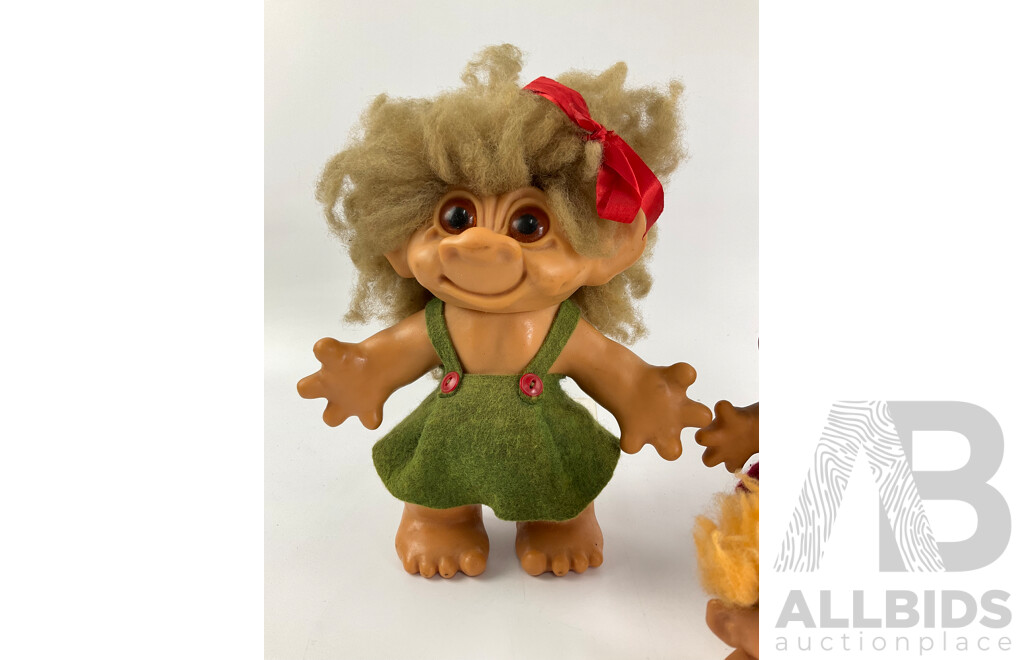 Five Vintage Troll Dolls, Including Three Thomas Dam, Made in New Zealand