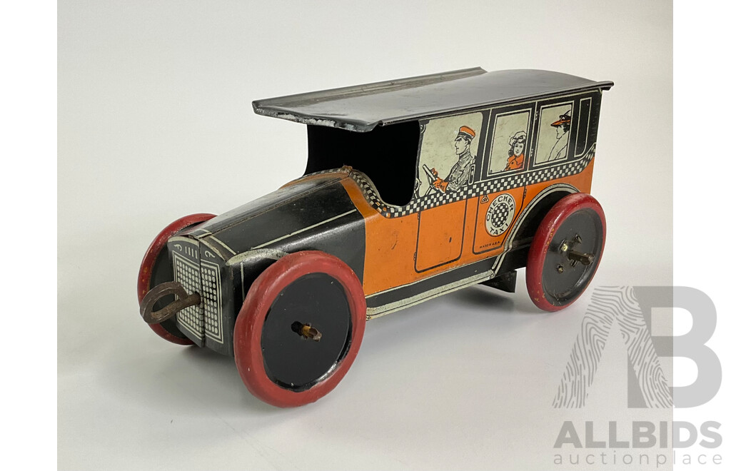 Vintage Mohawk Toys Pressed Steel Clockwork Checker Taxi, Made in USA