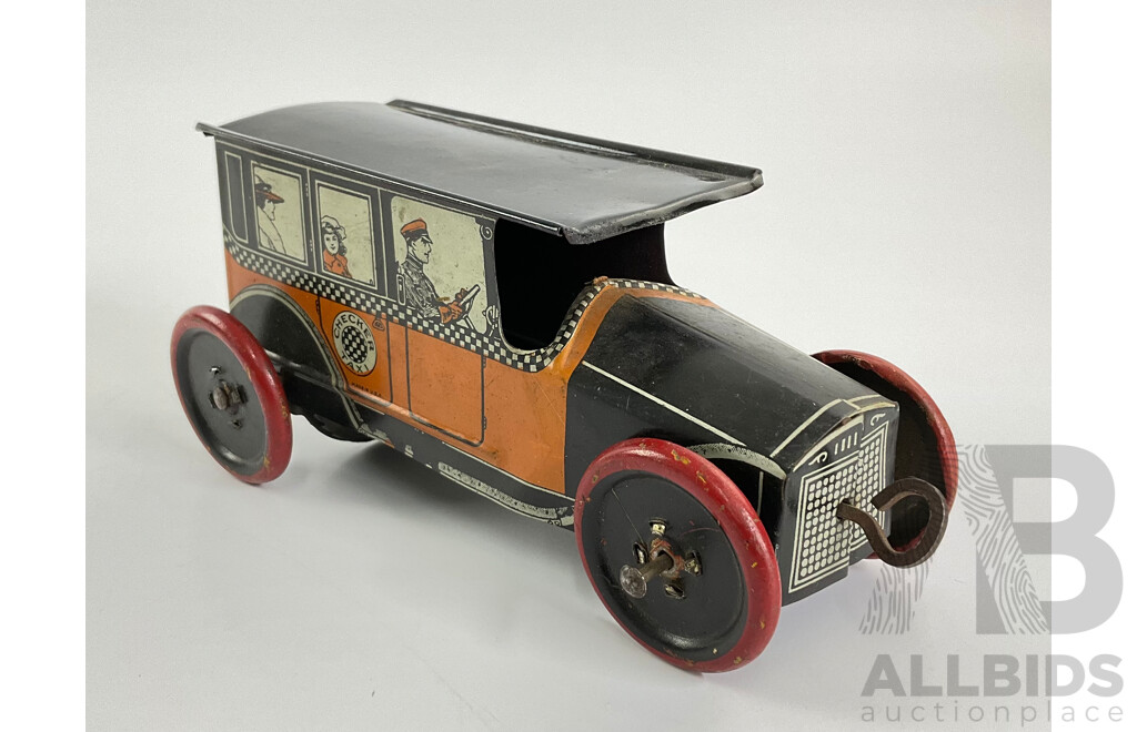 Vintage Mohawk Toys Pressed Steel Clockwork Checker Taxi, Made in USA