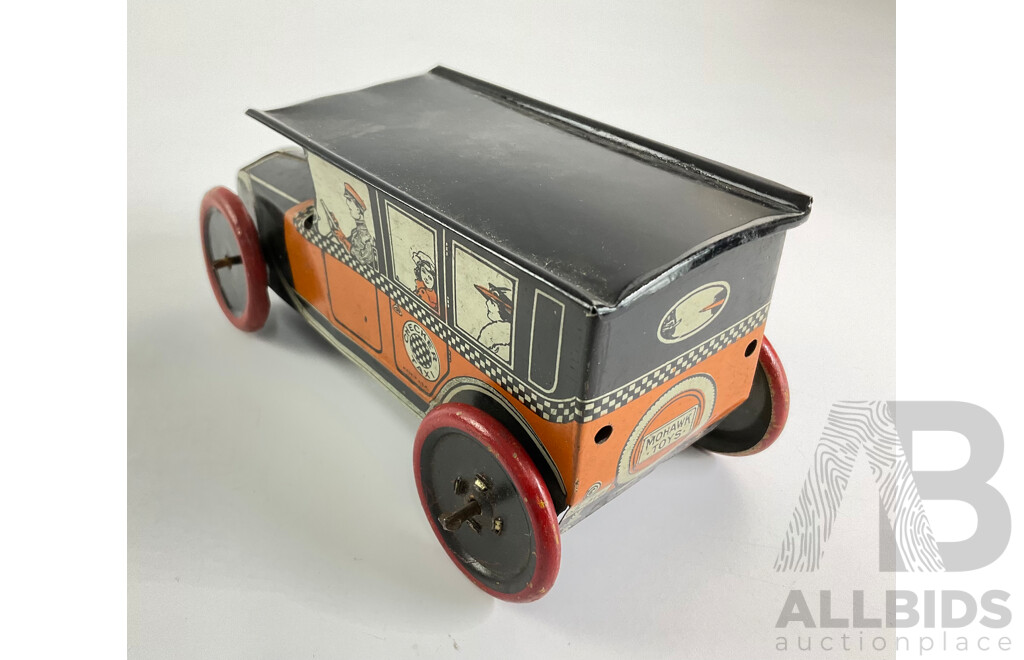 Vintage Mohawk Toys Pressed Steel Clockwork Checker Taxi, Made in USA