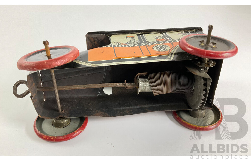 Vintage Mohawk Toys Pressed Steel Clockwork Checker Taxi, Made in USA