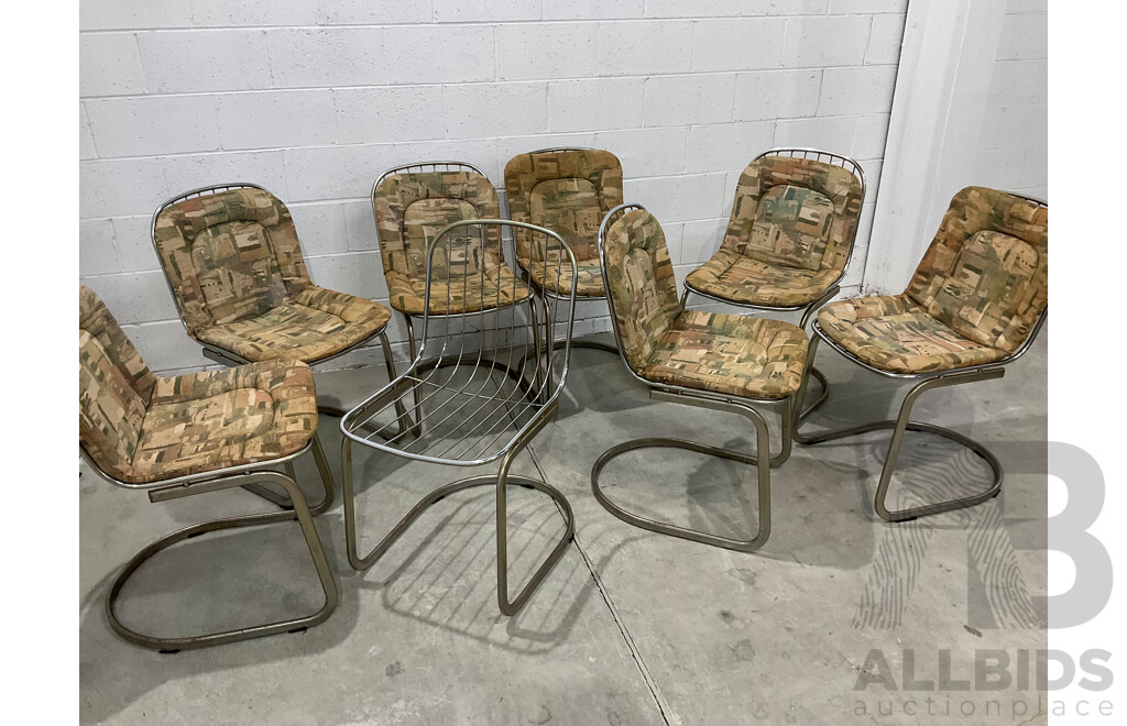 Set of Eight Italian Gastone Rinaldi Style Chrome Wire Cantilevered Dining Chairs (87 X 65 X 46cm) - Lot of 8